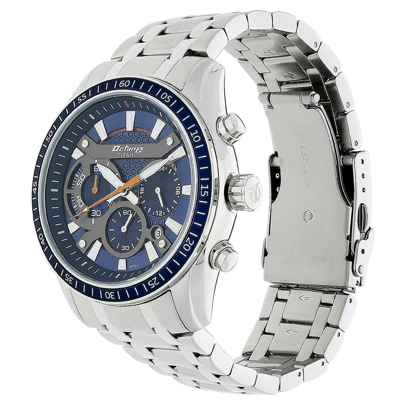 Titan Quartz Chronograph Blue Dial Stainless Steel Strap Watch for Men