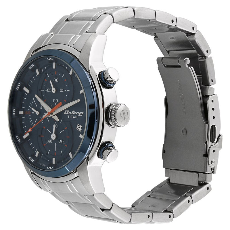 Titan Quartz Chronograph Blue Dial Stainless Steel Strap Watch for Men