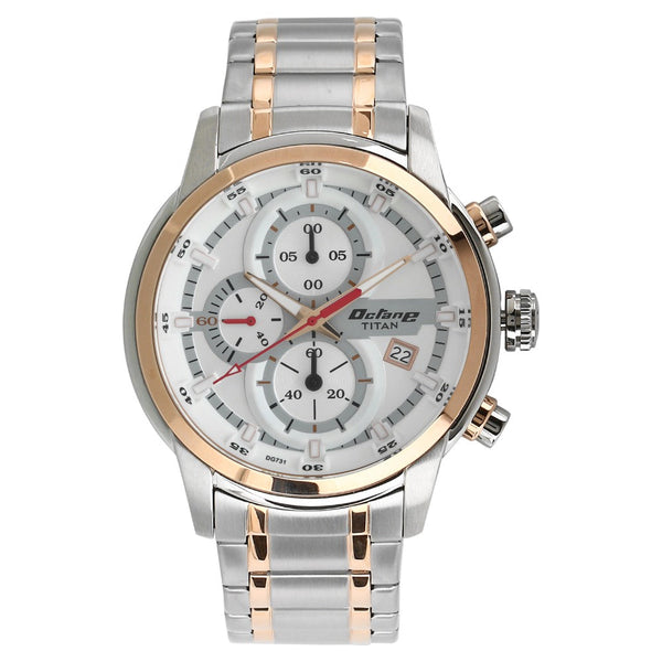 Titan Octane Quartz Chronograph White Dial Stainless Steel Strap Watch for Men