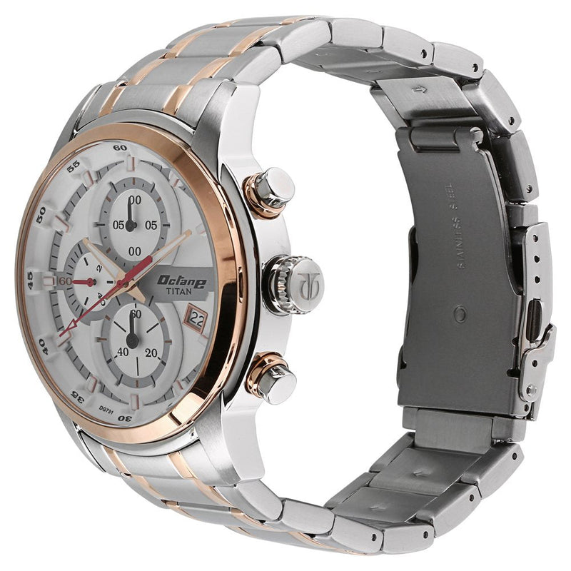 Titan Octane Quartz Chronograph White Dial Stainless Steel Strap Watch for Men