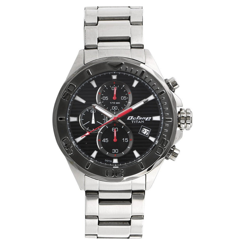 Titan Octane Black Dial Chrono Stainless Steel Watch for Men