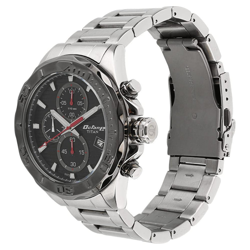 Titan Octane Black Dial Chrono Stainless Steel Watch for Men