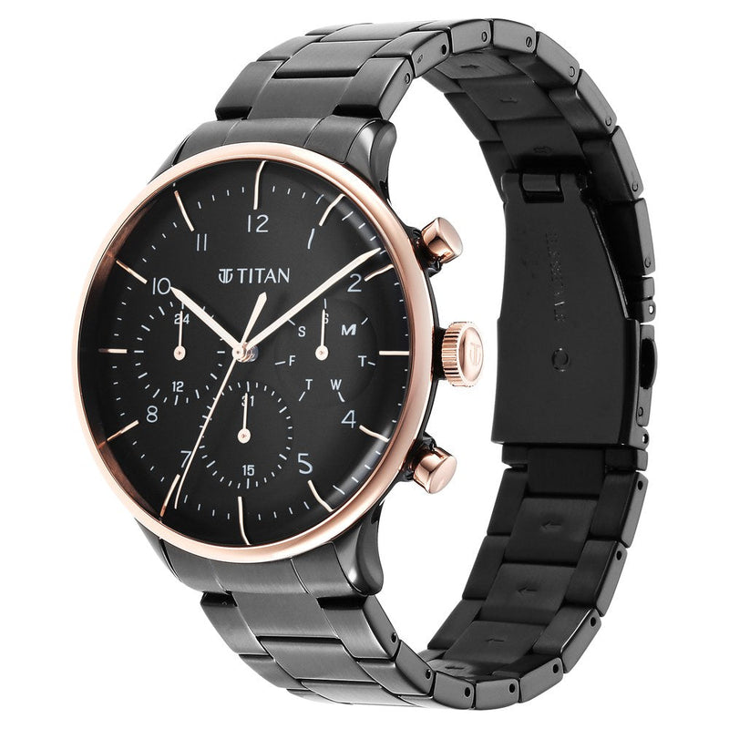 Titan Urban Magic Black Dial Analog Stainless Steel Strap watch for Men