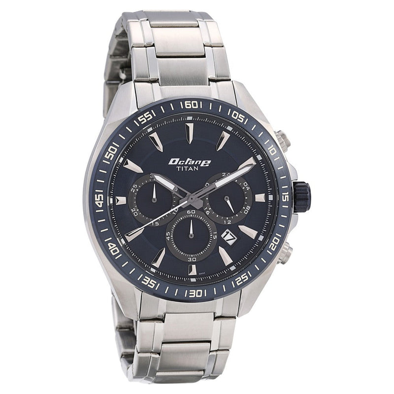 Titan Octane Blue Dial Chronograph Stainless Steel Strap watch for Men