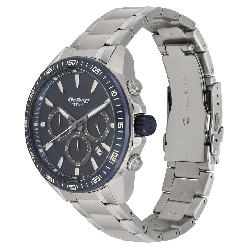 Titan Octane Blue Dial Chronograph Stainless Steel Strap watch for Men