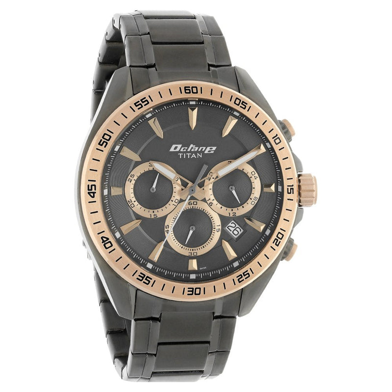 Titan Quartz Chronograph Black Dial Stainless Steel Strap Watch for Men