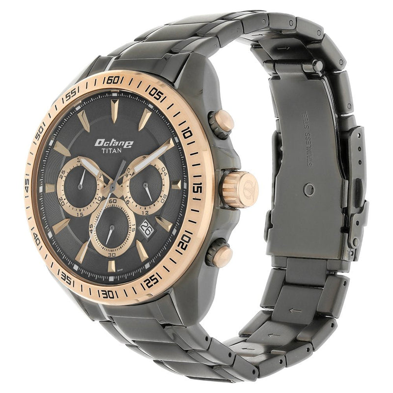 Titan Quartz Chronograph Black Dial Stainless Steel Strap Watch for Men