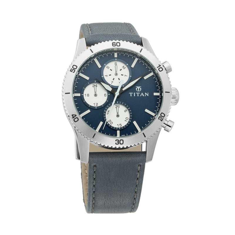 Titan Chronograph Blue Dial Leather Strap watch for Men