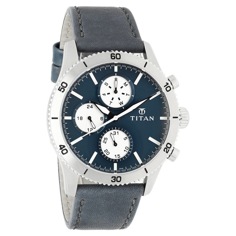 Titan Chronograph Blue Dial Leather Strap watch for Men