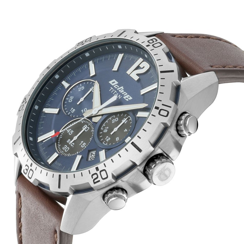 Titan Octane Blue Chronograph Leather Strap watch for Men