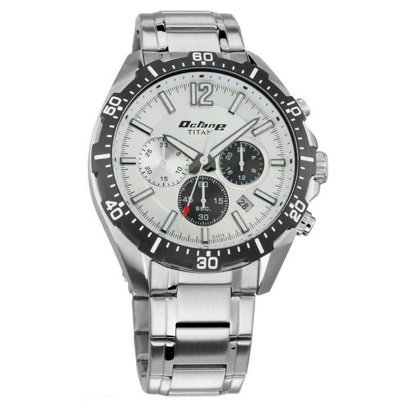 Titan Quartz Chronograph Silver Dial Stainless Steel Strap Watch for Men