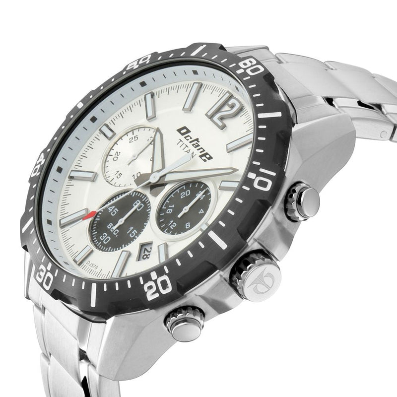 Titan Quartz Chronograph Silver Dial Stainless Steel Strap Watch for Men