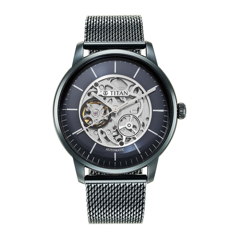 Titan Mechnaical Blue Dial Analog Stainless Steel Strap Watch for Men