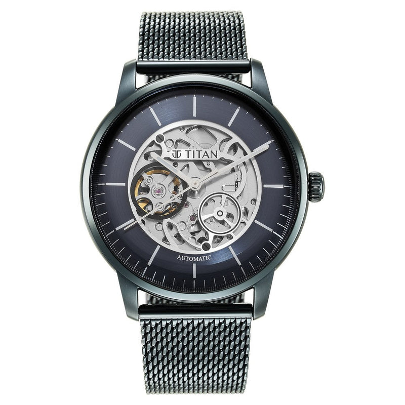 Titan Mechnaical Blue Dial Analog Stainless Steel Strap Watch for Men