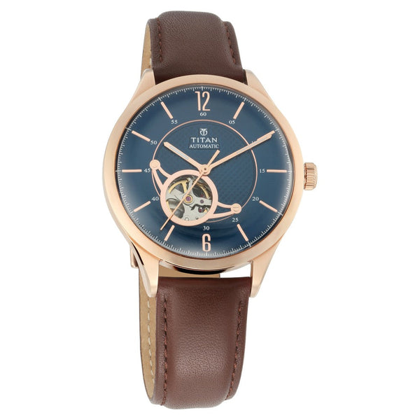 Titan Automatic Automatic Blue Dial Leather Strap Watch for Men