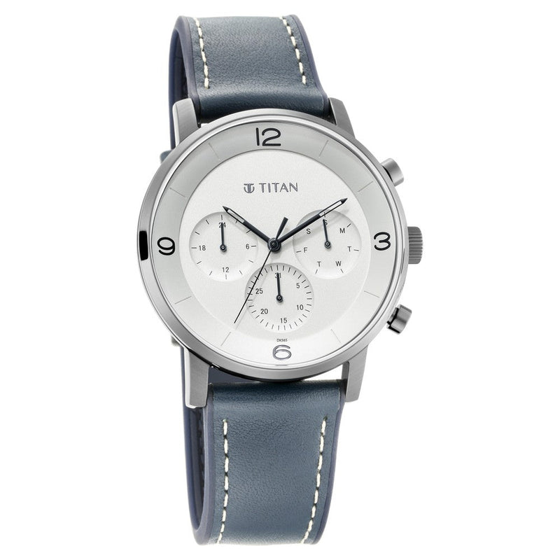 Titan Athleisure Silver Dial Multi Leather Strap Watch for Men