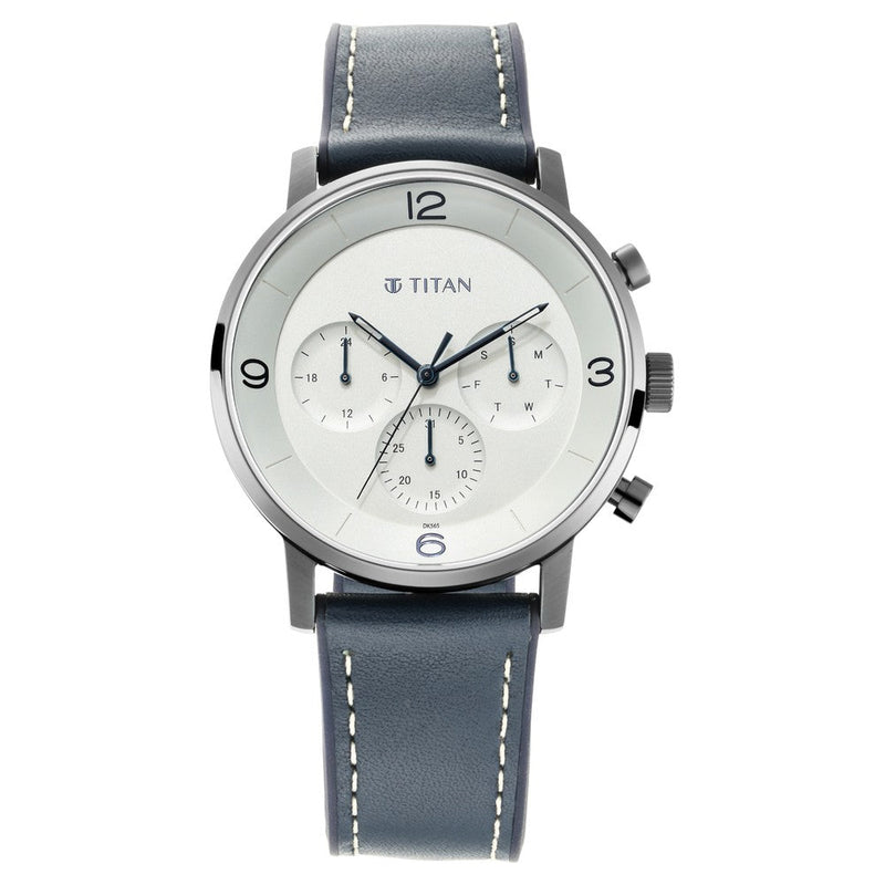 Titan Athleisure Silver Dial Multi Leather Strap Watch for Men