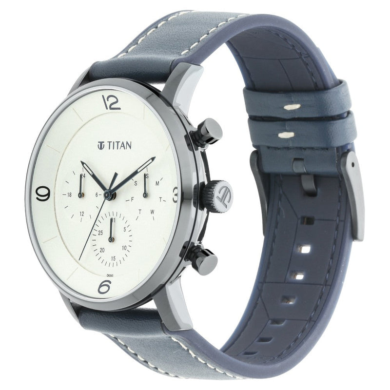 Titan Athleisure Silver Dial Multi Leather Strap Watch for Men