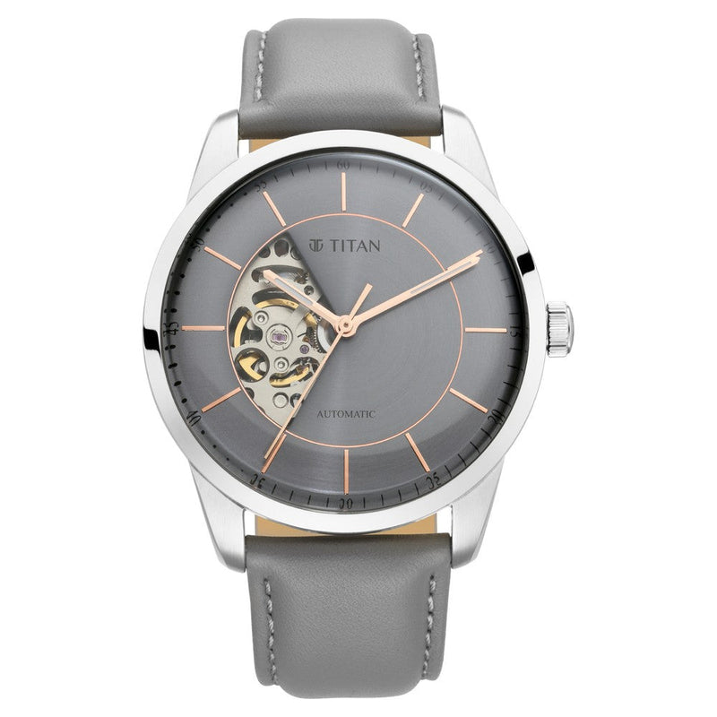 Titan Automatics Grey Dial Automatic Leather Strap Watch for Men