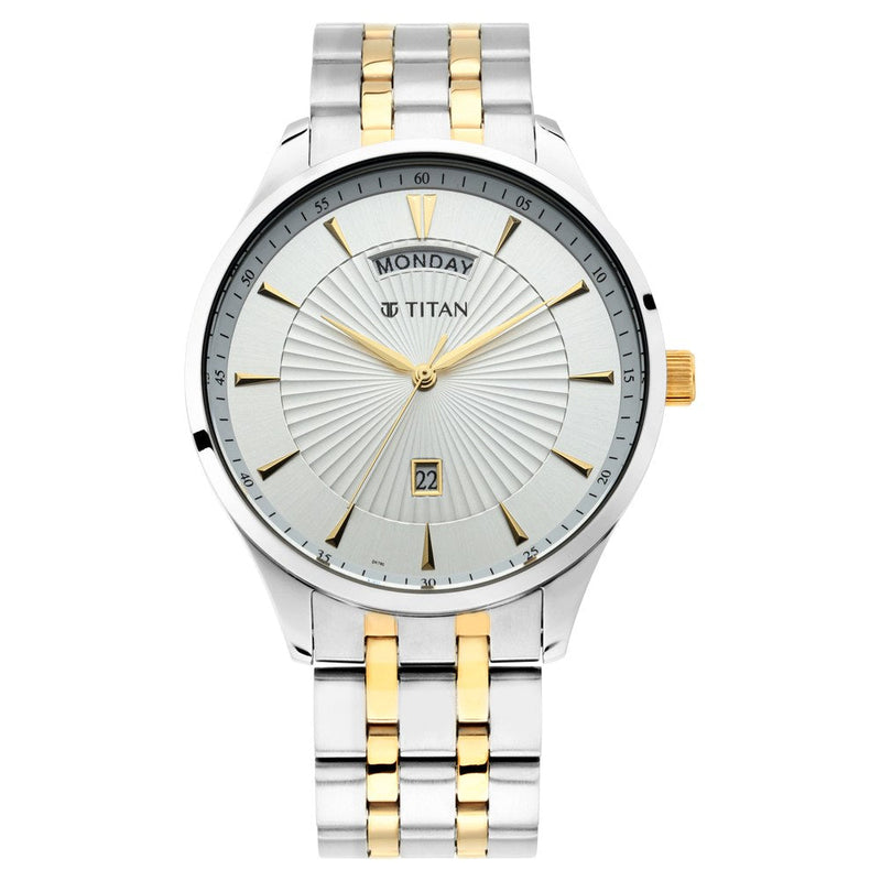 Titan Regalia Opulent White Dial Analog with Day and Date Stainless Steel Strap Watch for Men