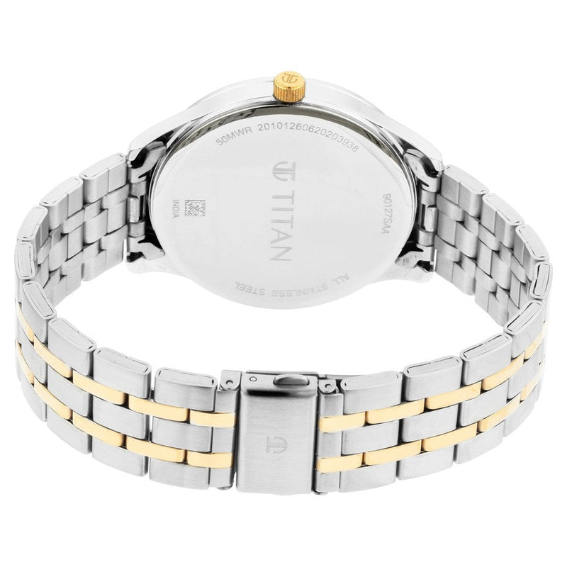 Titan Regalia Opulent White Dial Analog with Day and Date Stainless Steel Strap Watch for Men