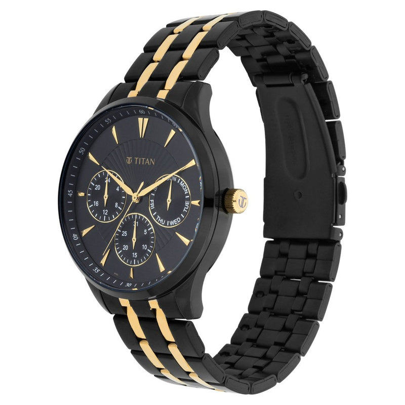 Titan Regalia Opulent Black Dial Multi Stainless Steel Strap watch for Men