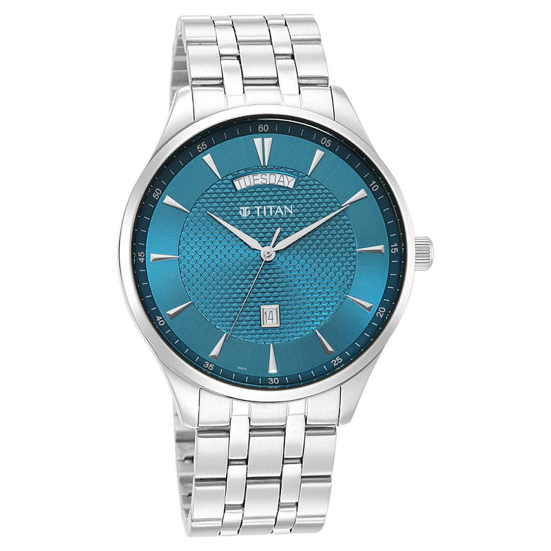 Titan Opulent III Blue Dial Analog Stainless Steel Strap watch for Men