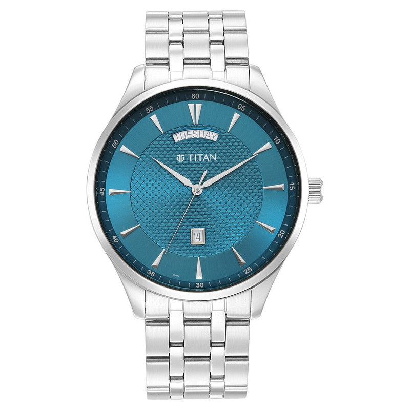 Titan Opulent III Blue Dial Analog Stainless Steel Strap watch for Men