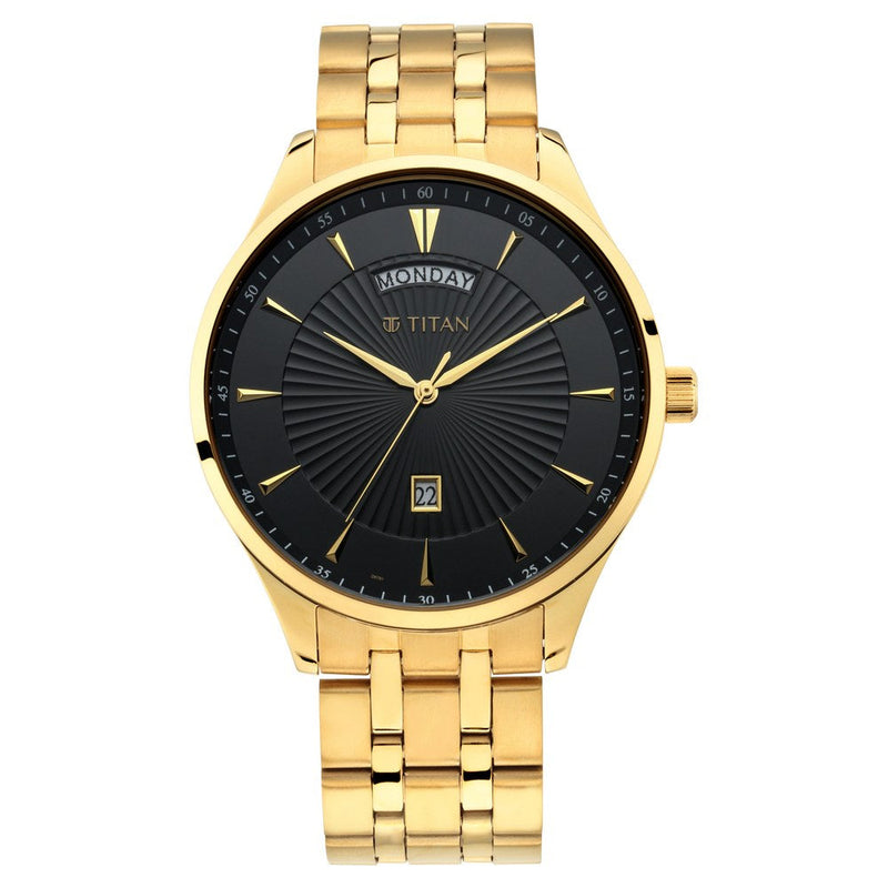 Titan Regalia Opulent Black Dial Analog with Day and Date Stainless Steel Strap watch for Men