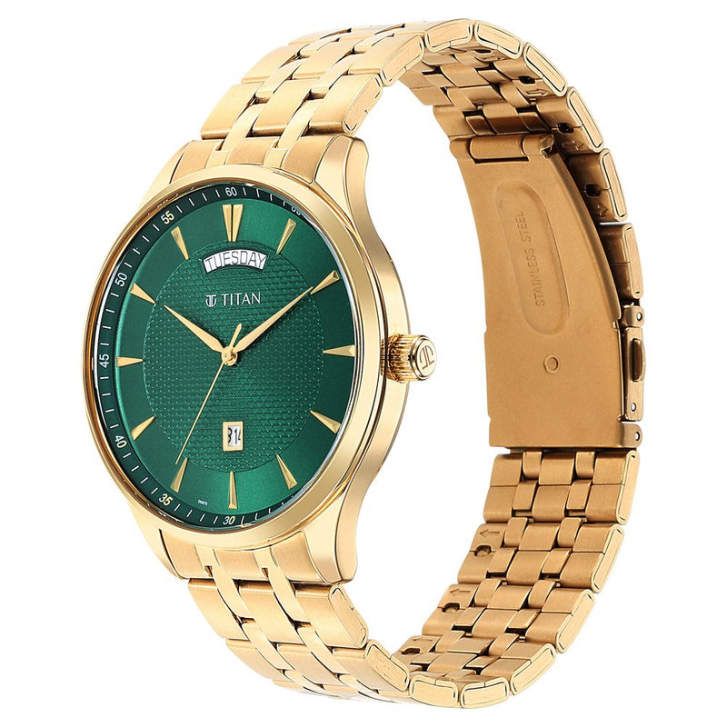 Titan Opulent III Green Dial Analog Stainless Steel Strap watch for Men