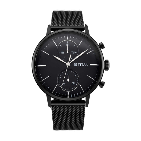 Titan Light Leathers Black Dial Multi Stainless Steel Strap Watch for Men