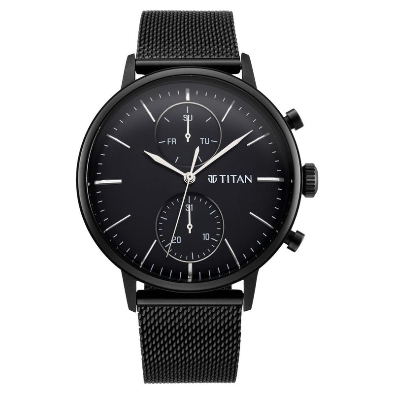 Titan Light Leathers Black Dial Multi Stainless Steel Strap Watch for Men