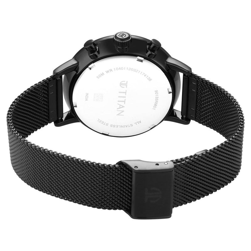 Titan Light Leathers Black Dial Multi Stainless Steel Strap Watch for Men