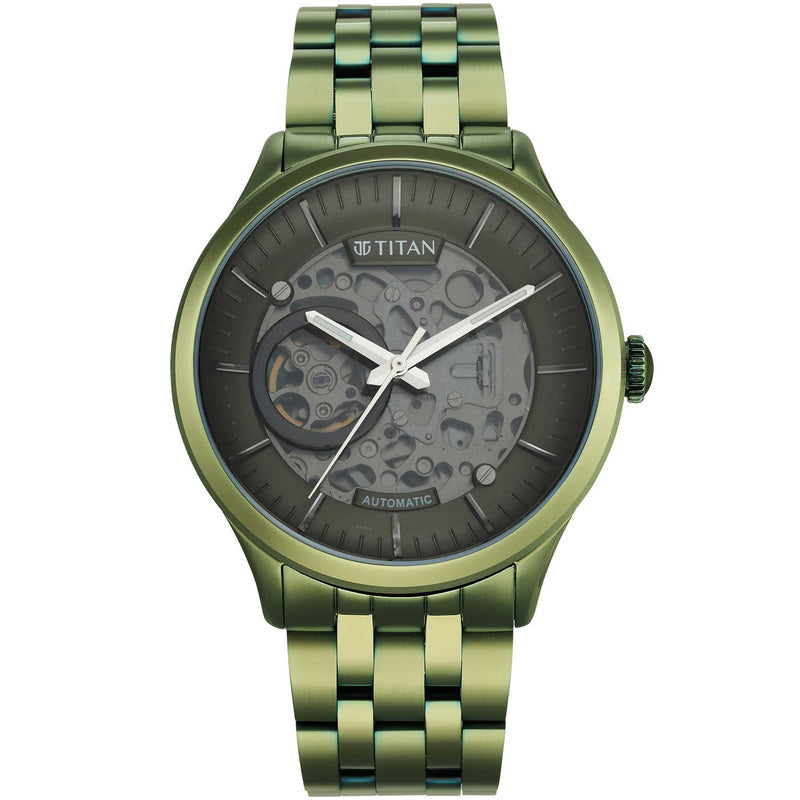 Titan Metal Mechanicals Green Dial Automatic Stainless Steel Strap Watch for Men