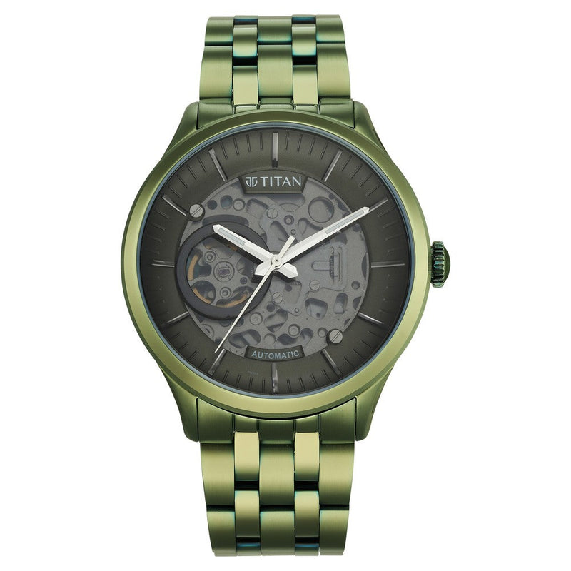 Titan Metal Mechanicals Green Dial Automatic Stainless Steel Strap Watch for Men