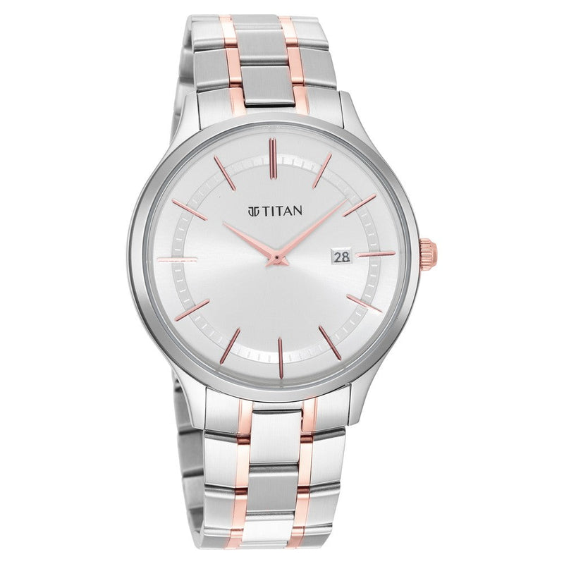 Titan Classique Slimline Silver Dial Analog with Date Stainless Steel Strap watch for Men