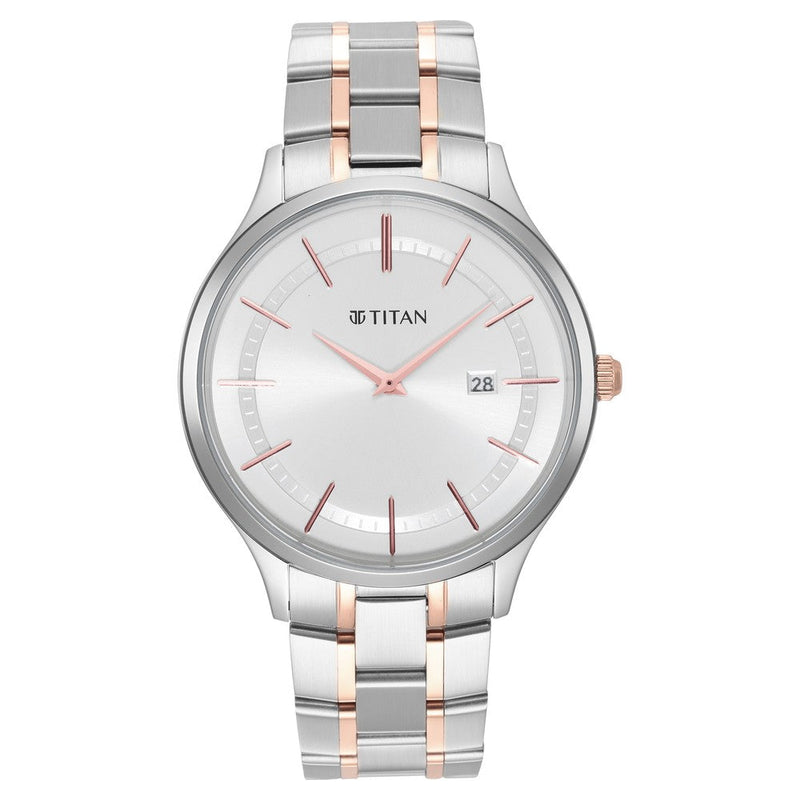 Titan Classique Slimline Silver Dial Analog with Date Stainless Steel Strap watch for Men