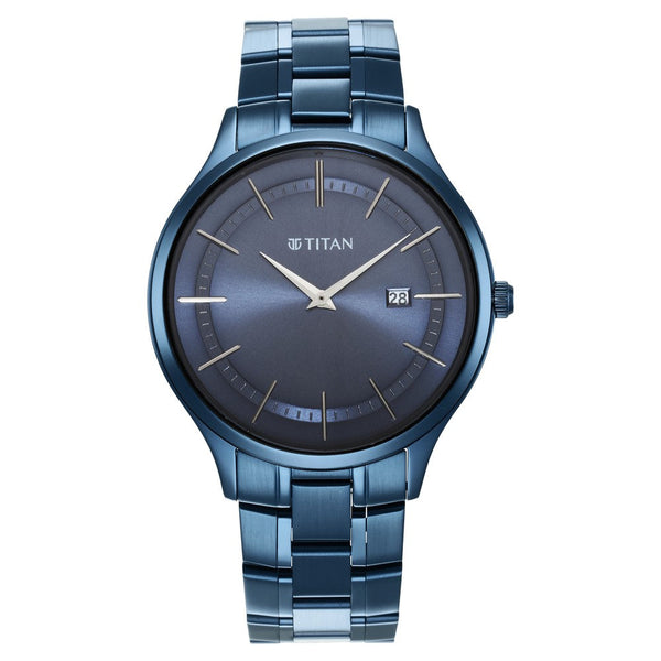 Titan Classique Slimline Blue Dial Analog Quartz Stainless Steel Strap watch for Men