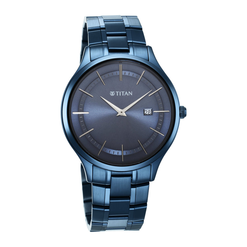 Titan Classique Slimline Blue Dial Analog Quartz Stainless Steel Strap watch for Men