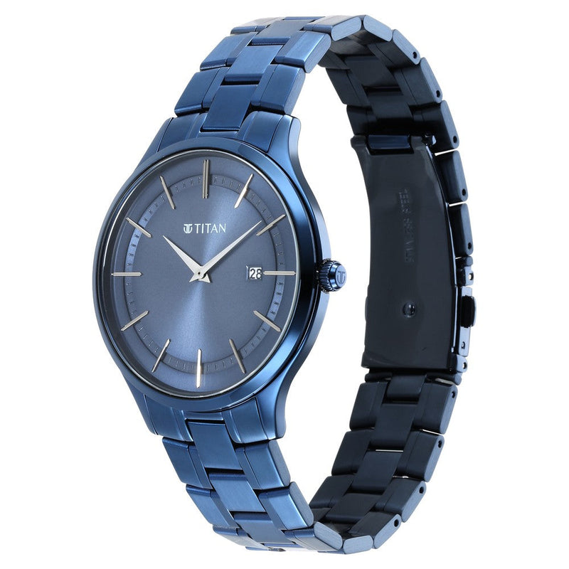 Titan Classique Slimline Blue Dial Analog Quartz Stainless Steel Strap watch for Men