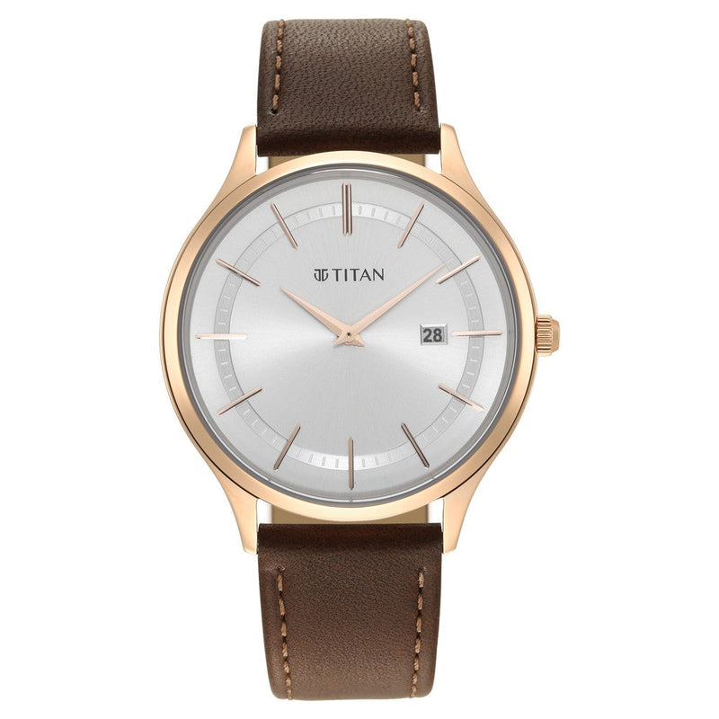 Titan Classique Slimline Silver Dial Analog with Date Leather Strap watch for Men