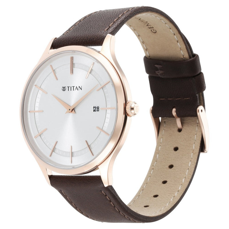 Titan Classique Slimline Silver Dial Analog with Date Leather Strap watch for Men