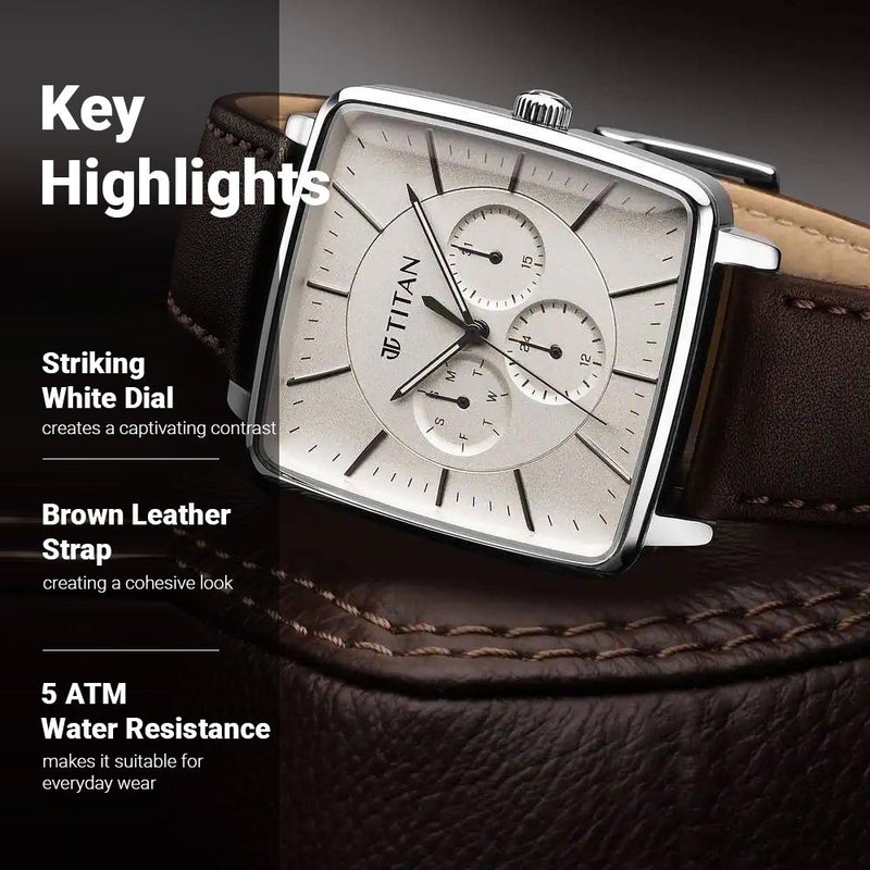 Titan Avant Garde Quartz Multifunction Silver Dial Leather Strap watch for Men