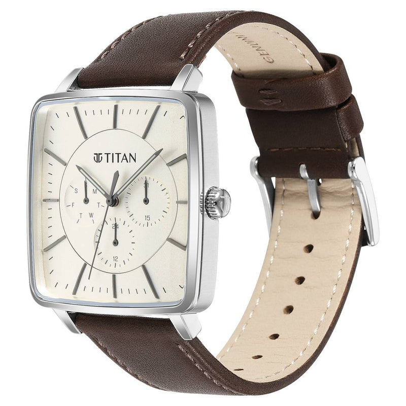 Titan Avant Garde Quartz Multifunction Silver Dial Leather Strap watch for Men