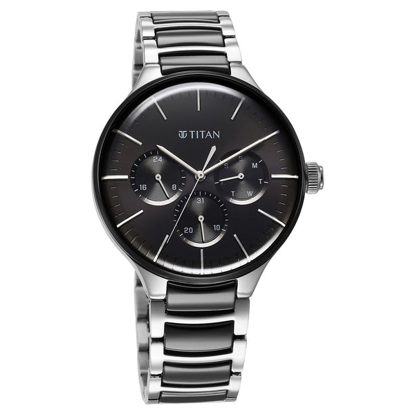 Titan Ceramic Fusion Black Dial Multi Stainless Steel Strap watch for Men