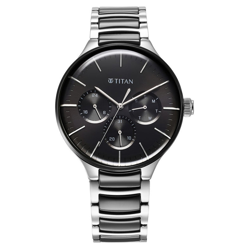 Titan Ceramic Fusion Black Dial Multi Stainless Steel Strap watch for Men