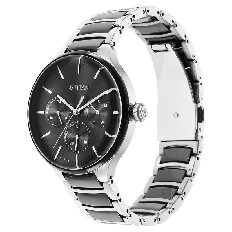 Titan Ceramic Fusion Black Dial Multi Stainless Steel Strap watch for Men