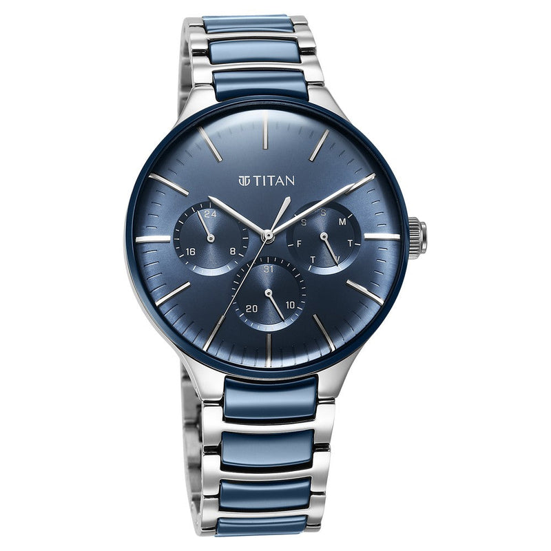 Titan Ceramic Fusion Blue Dial Multi Stainless Steel Strap watch for Men