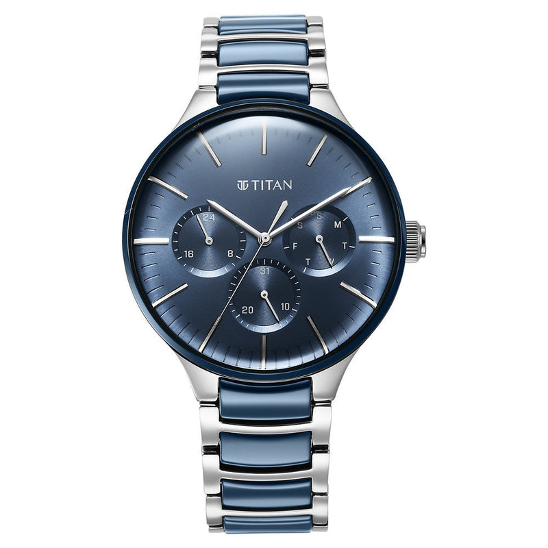 Titan Ceramic Fusion Blue Dial Multi Stainless Steel Strap watch for Men