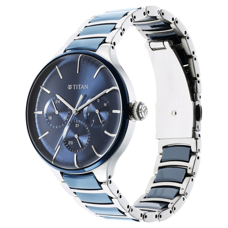 Titan Ceramic Fusion Blue Dial Multi Stainless Steel Strap watch for Men